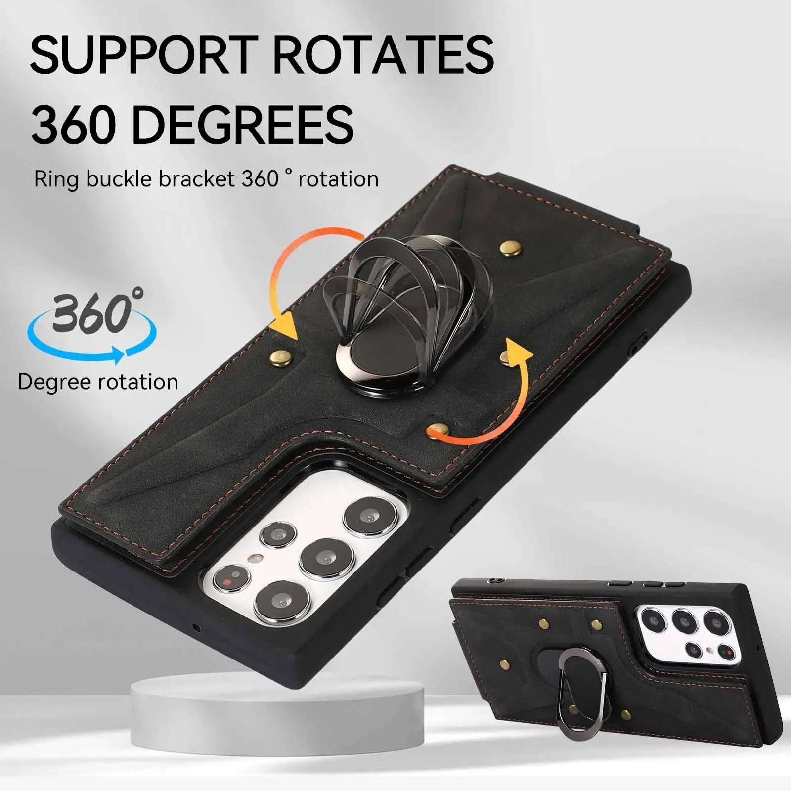 Finger Ring Buckle Multi Card Leather Case Phone Case - Bellarte Enchanté Finger Ring Buckle Multi Card Leather Case Phone Case